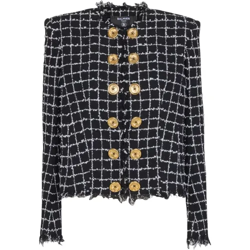 Tweed Jackets, female, , Size: XS Cropped tweed jacket - Balmain - Modalova