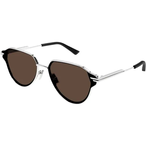 Metal Frame Sunglasses Striped Logo , unisex, Sizes: 63 MM - Bottega Veneta - Modalova