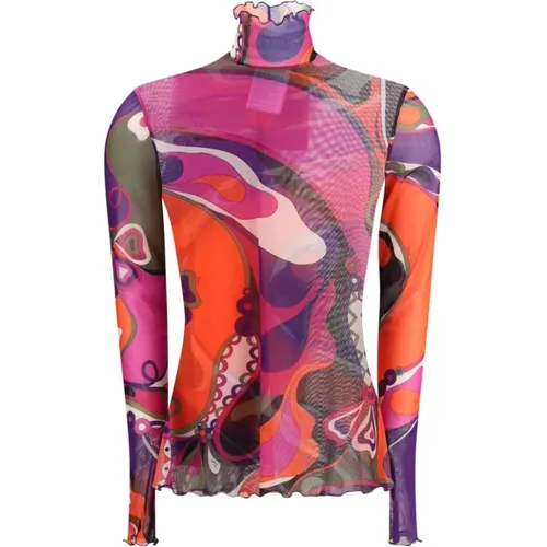 Long Sleeve Tops, female, , Size: S Orchidee Print Tulle Top - Pucci - Modalova