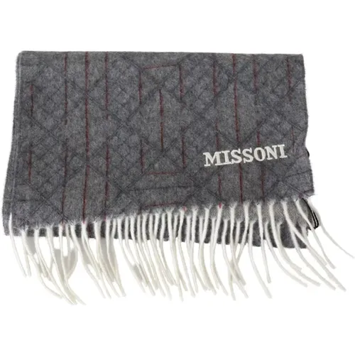 Winter Scarves, male, , Size: ONE SIZE Patterned Cashmere Scarf with Logo Embroidery - Missoni - Modalova