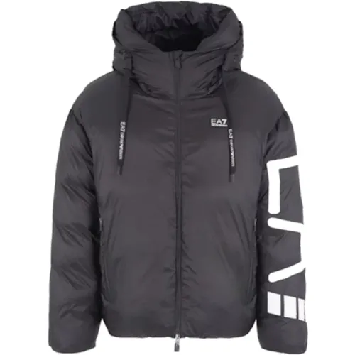 Schwarze Bomberjacke mit Weißem Logo , Herren, Größe: 2XL - Emporio Armani EA7 - Modalova