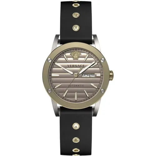 Watches, male, , Size: ONE SIZE Theros Automatic Watch Black Leather - Versace - Modalova