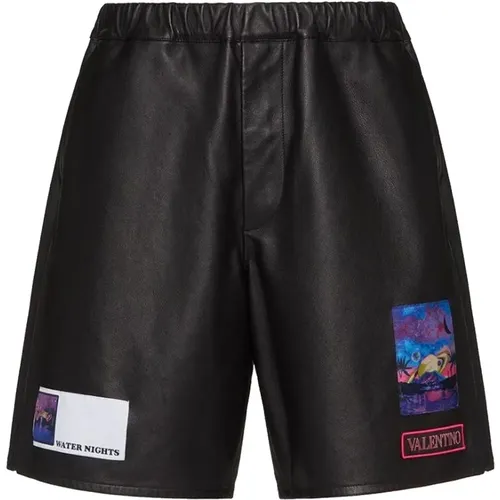 Schwarze Leder-Shorts mit elastischem Bund - Valentino - Modalova