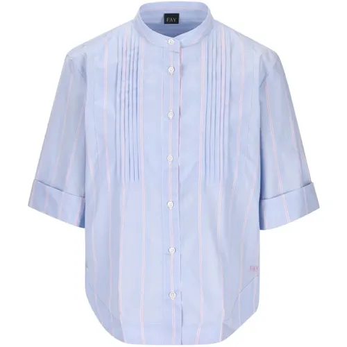 Striped Cotton Shirt Short Sleeves , female, Sizes: 2XS, XL - Fay - Modalova