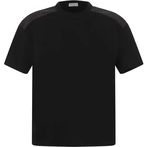 T-Shirt aus Stretch-Baumwolljersey mit glänzenden Schultern , Herren, Größe: XS - BRUNELLO CUCINELLI - Modalova