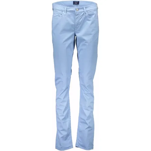 Hellblaue Baumwolljeans Hose, Schmales Bein, Logo , Damen, Größe: W31 L34 - Gant - Modalova