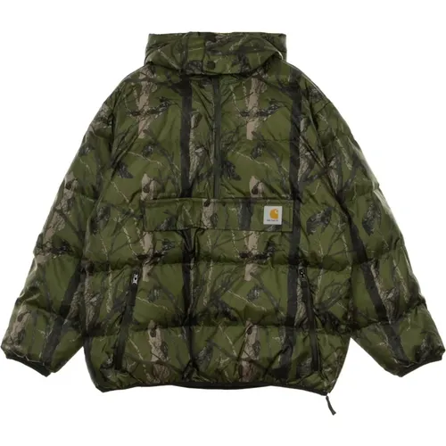 Down Jackets, male, , Size: XL Men's Camo Anorak Down Jacket - Carhartt WIP - Modalova