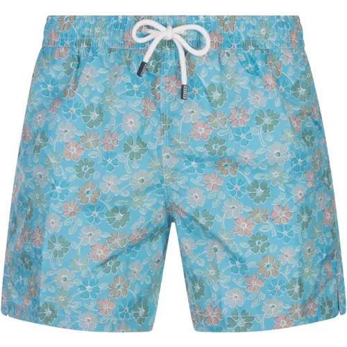 Beachwear, male, , Size: XL Blue Floral Swim Shorts - Fedeli - Modalova