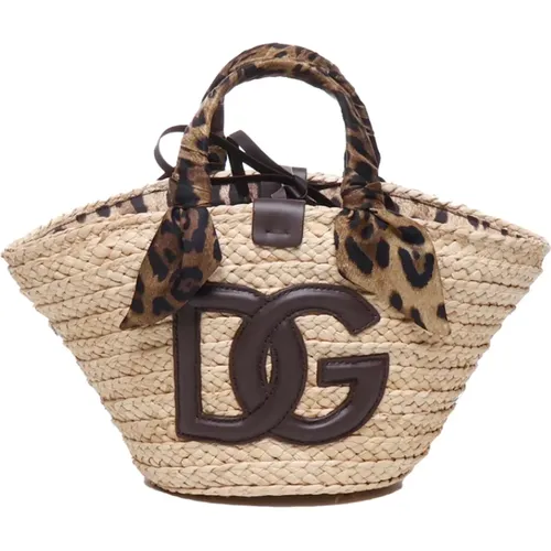 Straw Shopping Bag with Leo Print , female, Sizes: ONE SIZE - Dolce & Gabbana - Modalova