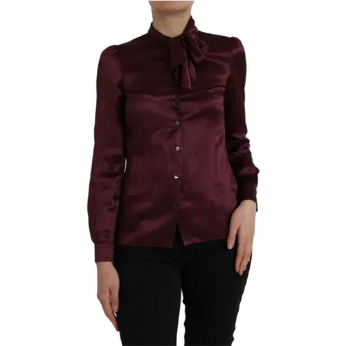 Seidenbluse mit Ascot-Kragen Braun - Dolce & Gabbana - Modalova