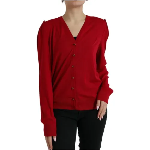 Roter V-Ausschnitt Woll-Cardigan - Dolce & Gabbana - Modalova