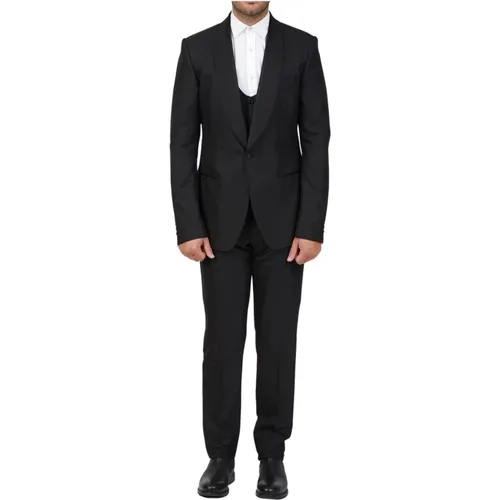 Single Breasted Suits, male, , Size: L Wool and Silk Suit with Removable Wool Gilet - Dolce & Gabbana - Modalova