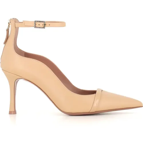 Cream Leather Heeled Décolleté with Iconic Straps and Zip Closure , female, Sizes: 6 UK, 5 UK, 4 1/2 UK - Malone Souliers - Modalova