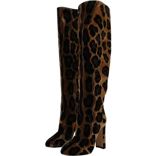 High Boots, female, , Size: 6 1/2 US Giraffe Velvet Knee High Boots - Dolce & Gabbana - Modalova