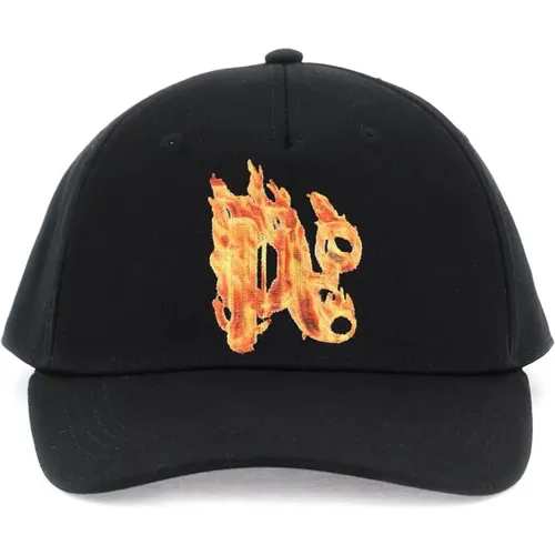 Caps, male, , Size: ONE SIZE Burning Monogram Baseball Cap - Palm Angels - Modalova