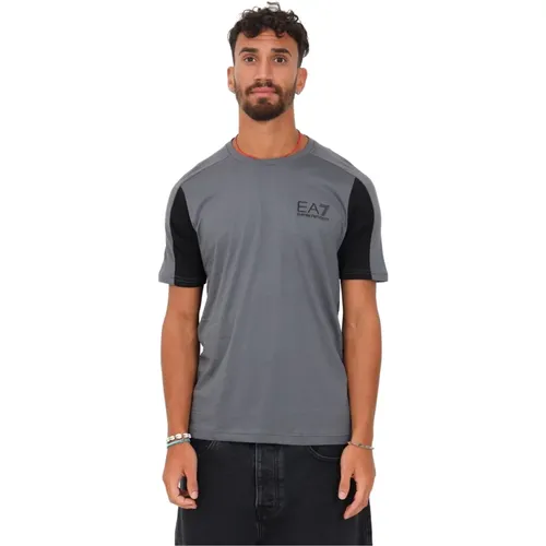Grey and Black Men T-shirt - EA7 Casual Autumn Winter , male, Sizes: L - Emporio Armani EA7 - Modalova