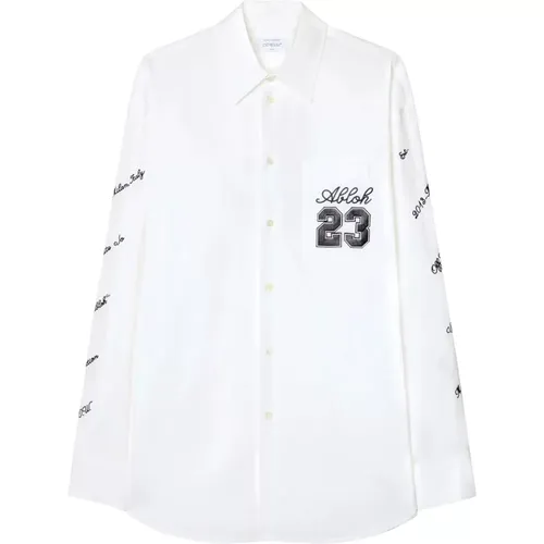 Off , Cotton Logo Embroidered Shirt , male, Sizes: L, M, S, XL - Off White - Modalova
