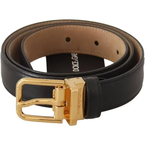 Belts, unisex, , Size: 75 CM Luxurious Leather Waist Belt with Gold Metal Logo - Dolce & Gabbana - Modalova