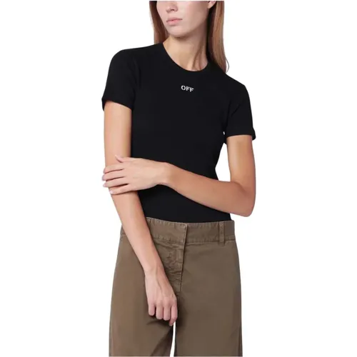 T-Shirts, female, , Size: M Stamp Rib Basic Tee - Off White - Modalova