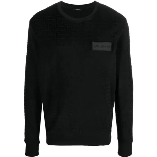 Monogram velvet sweatshirt , male, Sizes: M, L - Balmain - Modalova