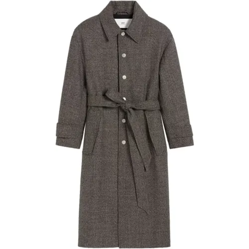 Brown Speckled Trench Coat with Silver Buttons , male, Sizes: L, S, M - Ami Paris - Modalova