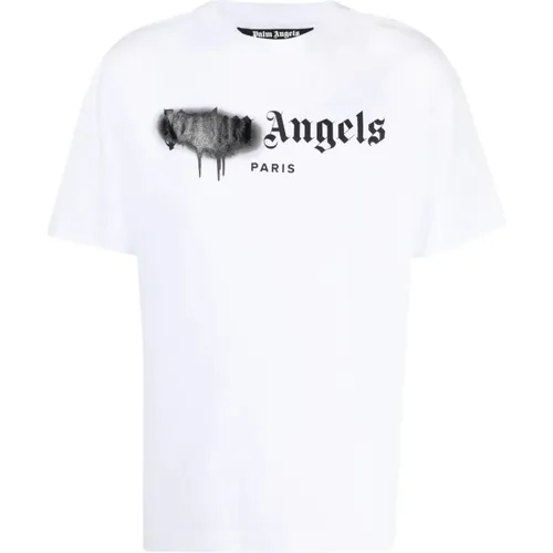 Paris Black Sprayed Logo T-Shirt , male, Sizes: XS - Palm Angels - Modalova
