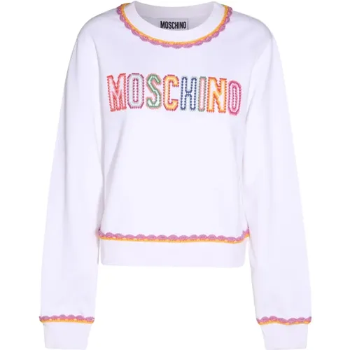 Sweatshirts, female, , Size: S Orange Sweatshirt with Embroidered Logo - Moschino - Modalova