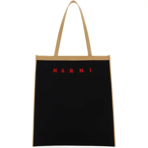 Stilvolle Schwarze Leinwand-Einkaufstasche - Marni - Modalova