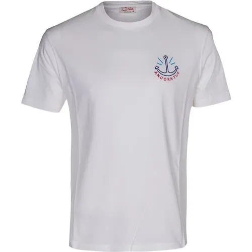 T-Shirts, male, , Size: 2XL Men's Crewneck Cotton T-shirt with Print and Embroidery - MC2 Saint Barth - Modalova