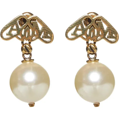 Drop design pearl earrings with logo , female, Sizes: ONE SIZE - alexander mcqueen - Modalova