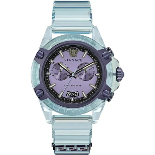 Sport Chrono Uhr Hellblau Transparent - Versace - Modalova