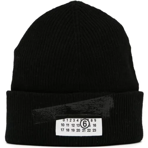 Beanies, male, , Size: L Wool Blend Beanie Hat - MM6 Maison Margiela - Modalova
