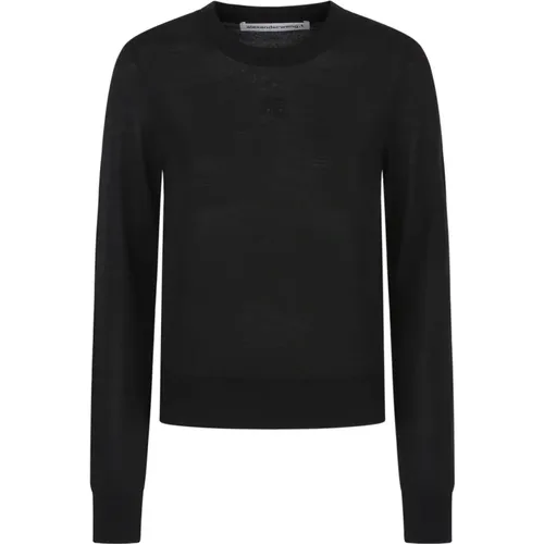 Schwarzer Logo Crew Neck Pullover , Damen, Größe: M - alexander wang - Modalova