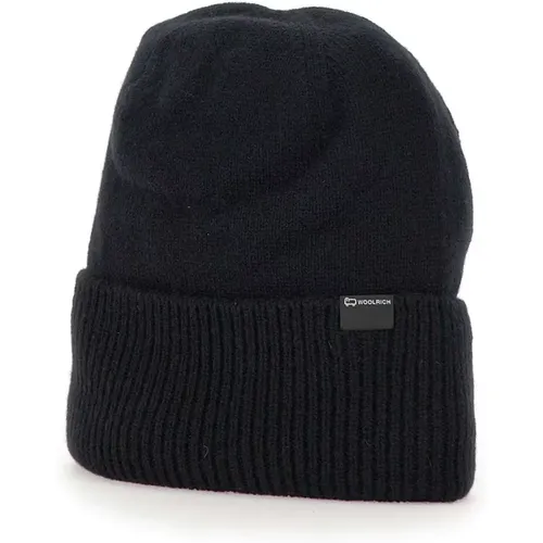 Beanies, female, , Size: M Cashmere Ribbed Cap Mini Logo - Woolrich - Modalova