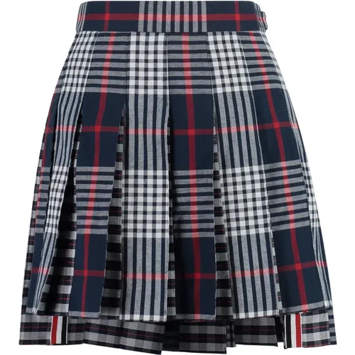 Short Skirts, female, , Size: XS Pleated Mini Skirt with Check Motif - Thom Browne - Modalova