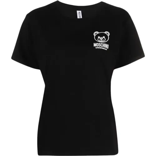 Logo Print Schwarzes T-Shirt , Damen, Größe: M - Moschino - Modalova