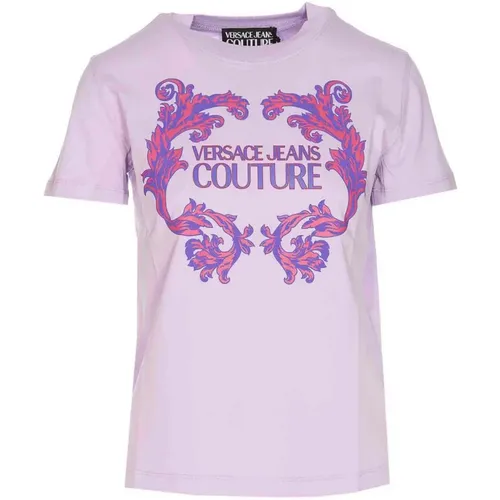 Lila T-Shirt Frühjahr/Sommer Kollektion 2024 , Damen, Größe: L - Versace Jeans Couture - Modalova