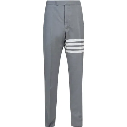 Grey Wool Trousers with Iconic Bands , male, Sizes: M, L - Thom Browne - Modalova