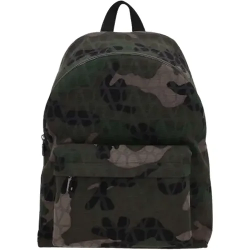 Backpacks, male, , Size: ONE SIZE Camouflage Canvas Backpack with Iconic Toile Motif - Valentino Garavani - Modalova