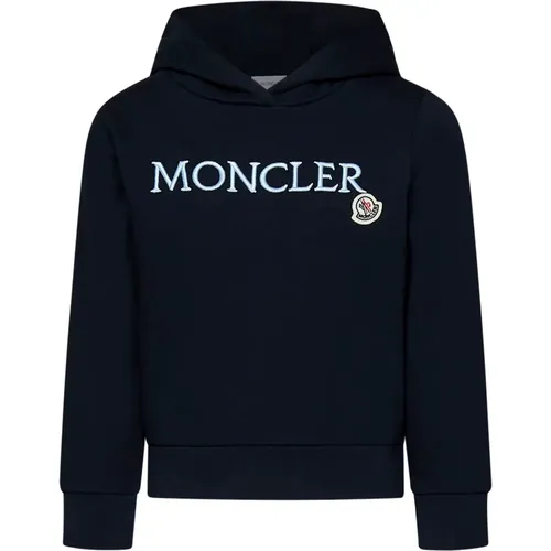 Kinderblauer Pullover mit Kapuze und Logo-Patch - Moncler - Modalova