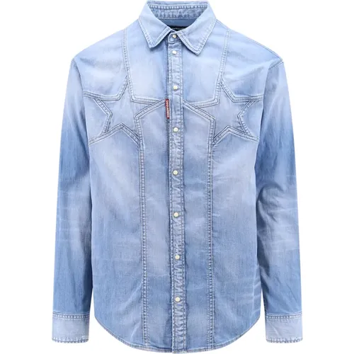 Denim Shirts, male, , Size: M Ss24 Men's Shirt with Mother of Pearl Buttons - Dsquared2 - Modalova