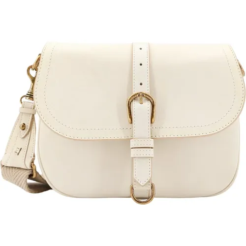 Leather Shoulder Bag with Flap Closure,Cream Buckle Detail Bag ,, female, Sizes: ONE SIZE - Golden Goose - Modalova
