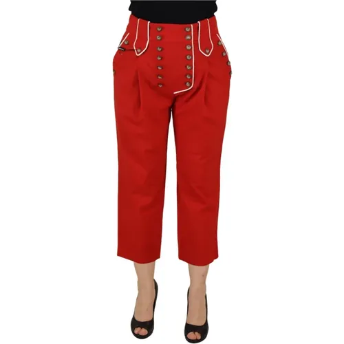 Rote Knopfverzierte High-Waist-Hose - Dolce & Gabbana - Modalova