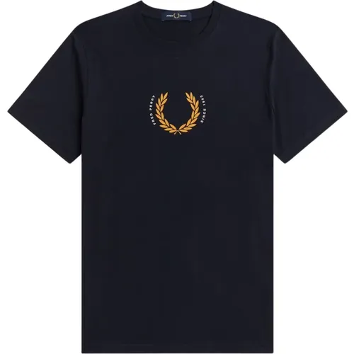 T-Shirts, male, , Size: L Laurel Wreath T-Shirt Navy - Fred Perry - Modalova