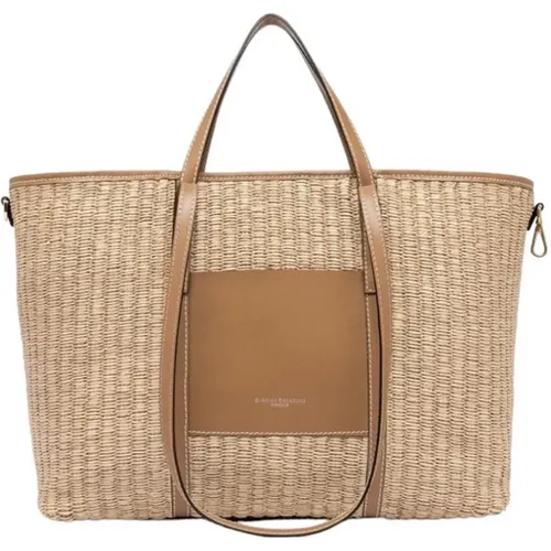 Natural Straw and Leather Shopping Bag , female, Sizes: ONE SIZE - Gianni Chiarini - Modalova