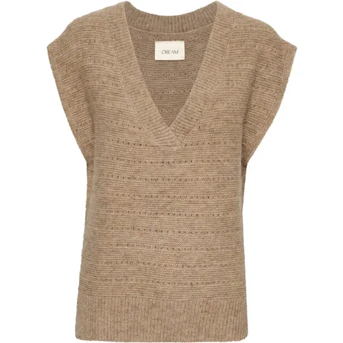 Knit Slipover Sweater with V-Neck , female, Sizes: M/L - Cream - Modalova