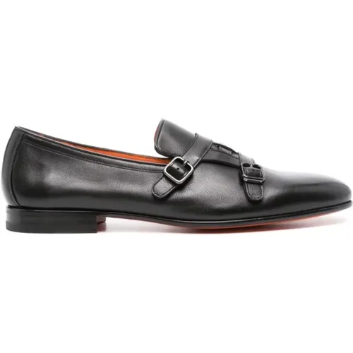 Schwarze flache Schuhe mit geflochtenen Riemen , Herren, Größe: 41 EU - Santoni - Modalova