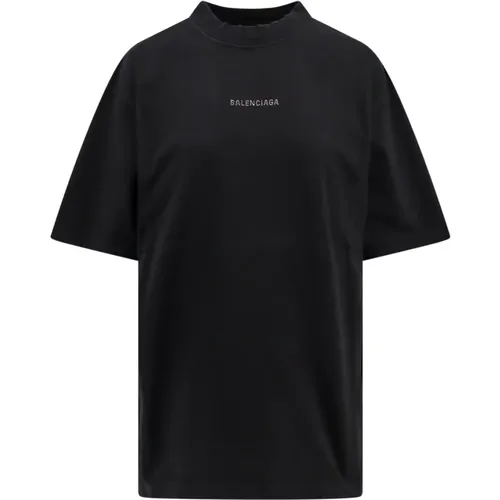 Schwarzes Geripptes T-Shirt Zerstörter Effekt - Balenciaga - Modalova