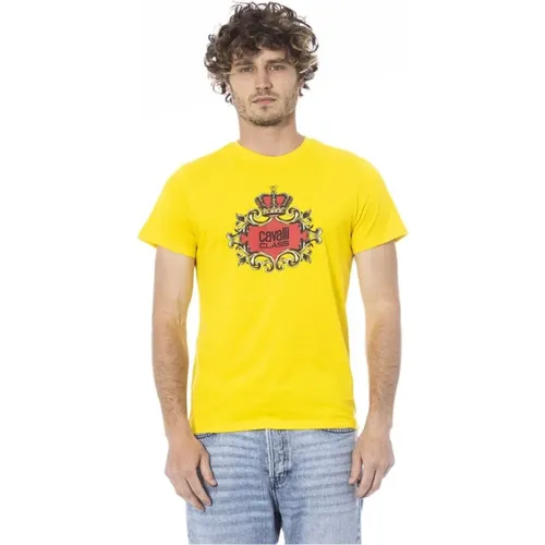 Gelbes Logo-Print Baumwoll-T-Shirt , Herren, Größe: M - Cavalli Class - Modalova