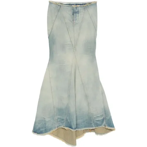 Denim Skirts, female, , Size: XS Panelled Skirt Frayed Hem - Off White - Modalova